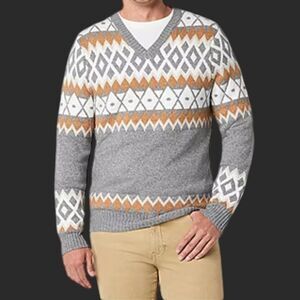 North Pole Sweater Mens S Gray White V-Neck Geometric Outdoor Heavyweight Casual